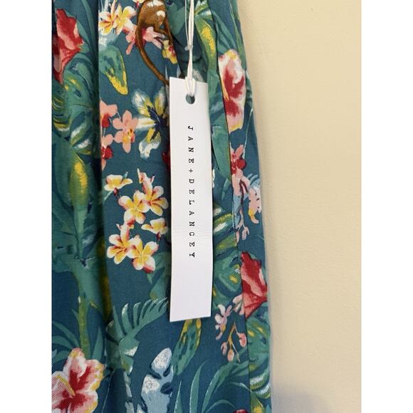 Jane + Delancey Floral Drawcord Wide Leg Crop Trouser Pants Green Women's Size M - Picture 5 of 8